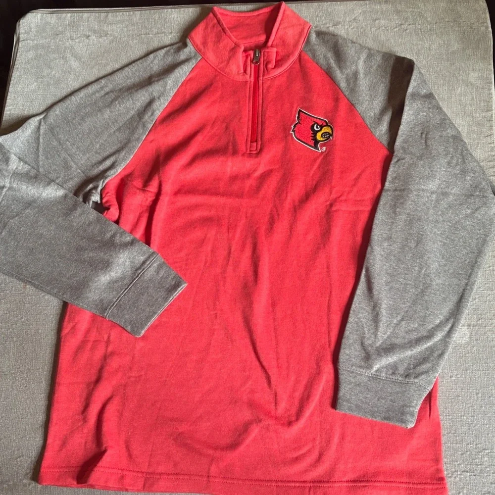 Louisville Cardinals Pullover‎ Quarter Zip Red Gray Long Sleeve Large